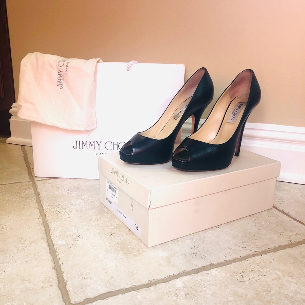 Jimmy Choo size 38 black peep toe heels